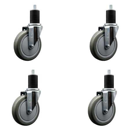 Service Caster 5'' SS Gray Poly Wheel Swivel 1-3/4'' Expanding Stem Caster Set, 4PK SCC-SSEX20S514-PPUB-134-4